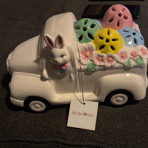 Mr Cottontail Other - Easter Mr. Cottontail Ceramic White Easter Egg Truck Bunny Driver Light Up Decor